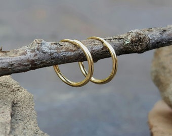 Tiny Gold Hoops Tiny 14K Hoop Earrings 14K Hoops Earrings Small Gold Hoops Tiny Hoops 10mm Women Men Unisex Gift Solid Gold Little 14K Hoops