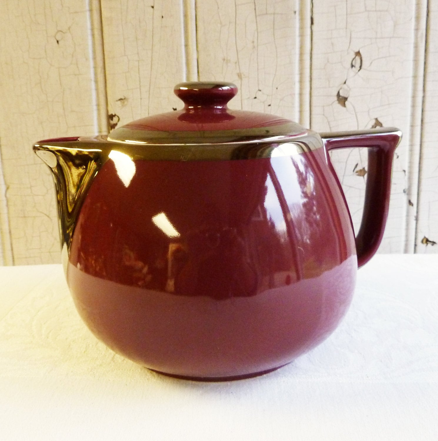 Vintage Hall China Teapot or Coffee Pot Burgundy with Silver Luster