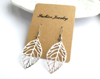 Mini Leaf Platinum Silver Earrings