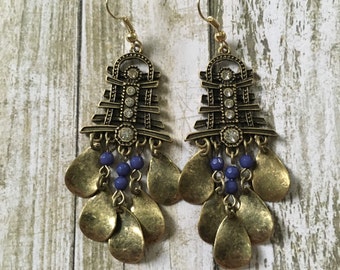 gorgeous blue beaded dangle earrings