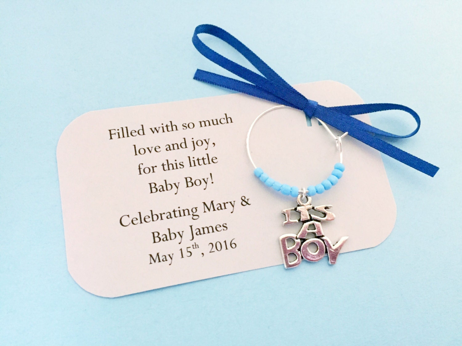 It\u002639;s a Boy baby shower wine charm favors: 1 charm set.