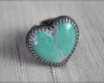 Variscite Heart Stone set in Sterling Silver- Ring Size 8.75