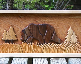 Hardwood Papa Bear Intarsia Wall Art