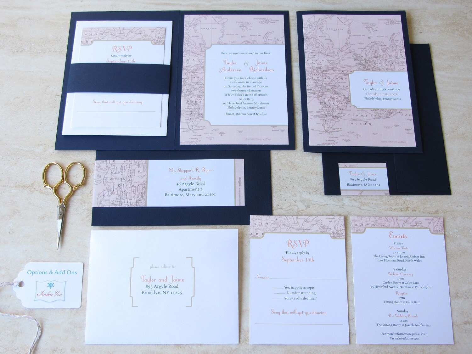 Vintage Wedding Invitation Booklet Vintage Map