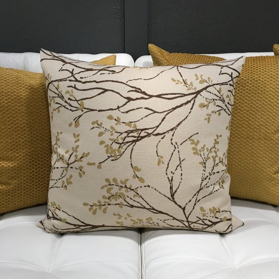 Gold Pillow Cover Tree Branch Upholstery Fabric Throw Pillow