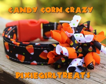 Halloween Dog Collar, Candy corn Dog Collar, Dog Collar, Orange Dog Collar, Black Dog Collar, Dog Collar Bow, Halloween Martingale Collar