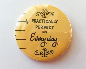 Mary Poppins pin magnet Mirror pinback badge classic fairytale makeup purse small glass mirrors 2 1/4"