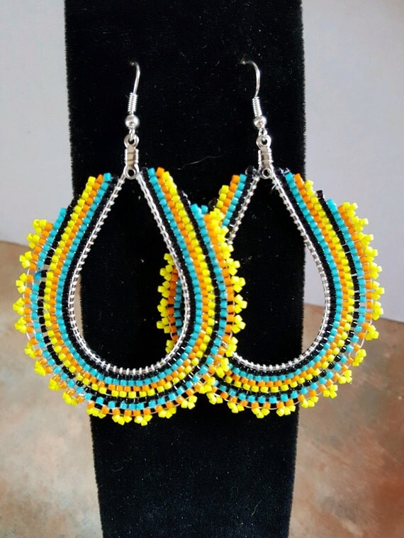 Beautiful Beaded Teardrop Hoop Earrings