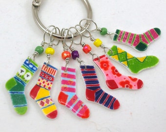 crazy socks #2, stitch markers, colorful knitting accessory, fun gift for knitters, gift wrap available