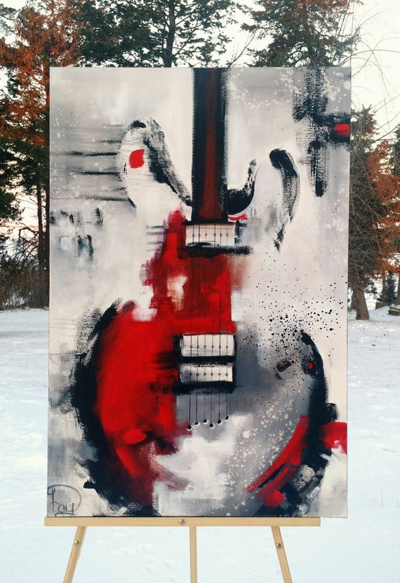 Guitar Painting Abstract Painting Red White & Black