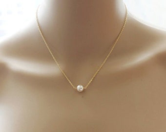 Pearl necklace - Bridesmaid necklace- Gold pearl necklace - Single pearl necklace - Bridesmaid gift - Silver necklace- Bridesmaid jewelry