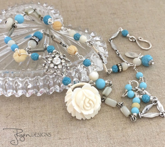 Shabby Chic Necklace Handmade Repurposed Necklace by jryendesigns