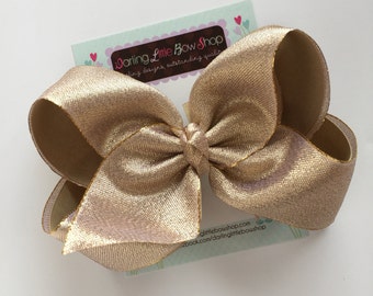 Gold Bow -- Beautiful shimmering gold hair bow 6-7" extra large bow - optional headband