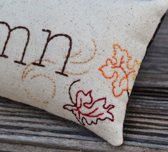 Autumn Hand Embroidered Decorative Pillow Fall Colors Accent