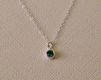 Emerald Necklace in Sterling Silver -Silver Emerald Necklace -May Birthstone Necklace