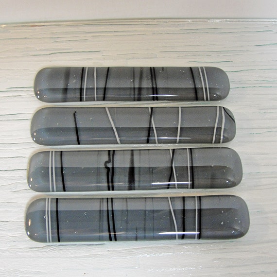 Fused Glass Drawer Pull Gray Black and White Pull