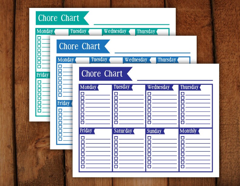 Chore Chart Printable Microsoft Word File PDF & by LaurEvansDesign