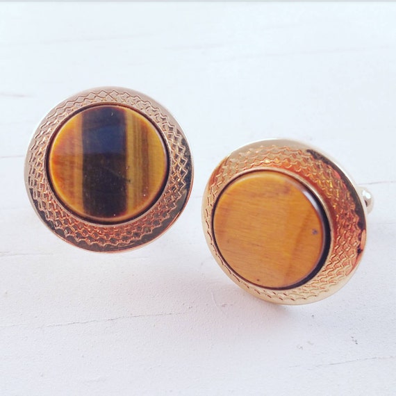 Tiger Eye Cufflinks Brown Black Stone Cuff Links Tiger's