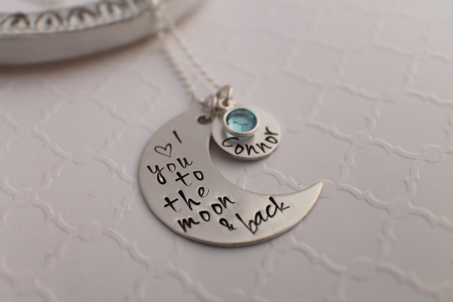 Personalized Hand Stamped Jewelry - Love You To The Moon And Back Necklace - Hand Stamped Sterling Silver - with kids names on it