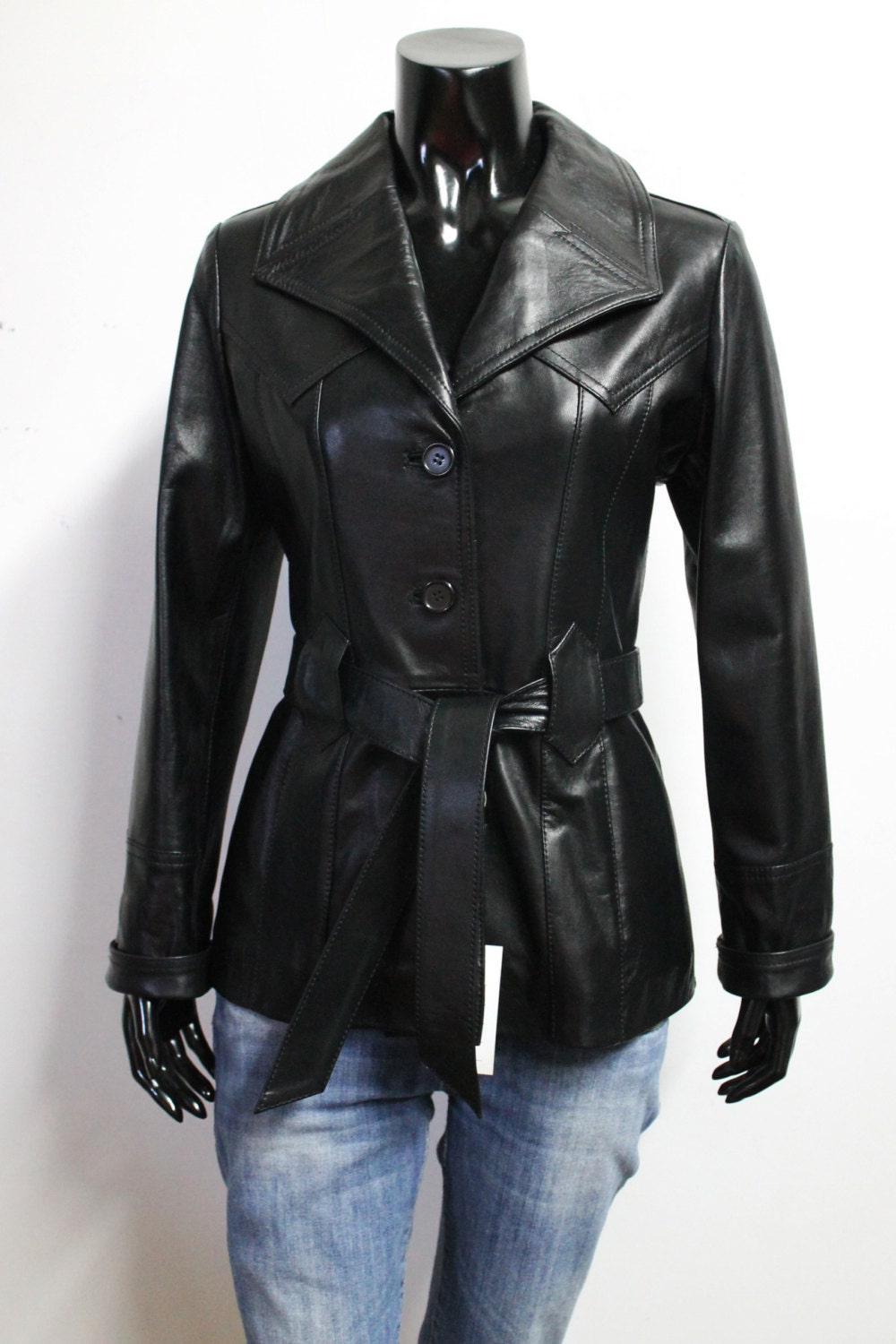 Italian handmade Women soft genuine lambskin leather belted coat jacket ...