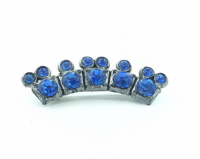 Antique Edwardian Sapphire Blue Paste Stone Pin, Blue Rhinestone Bar Brooch. Art Deco Era Blue Pin. Antique Paste stone jewelry.