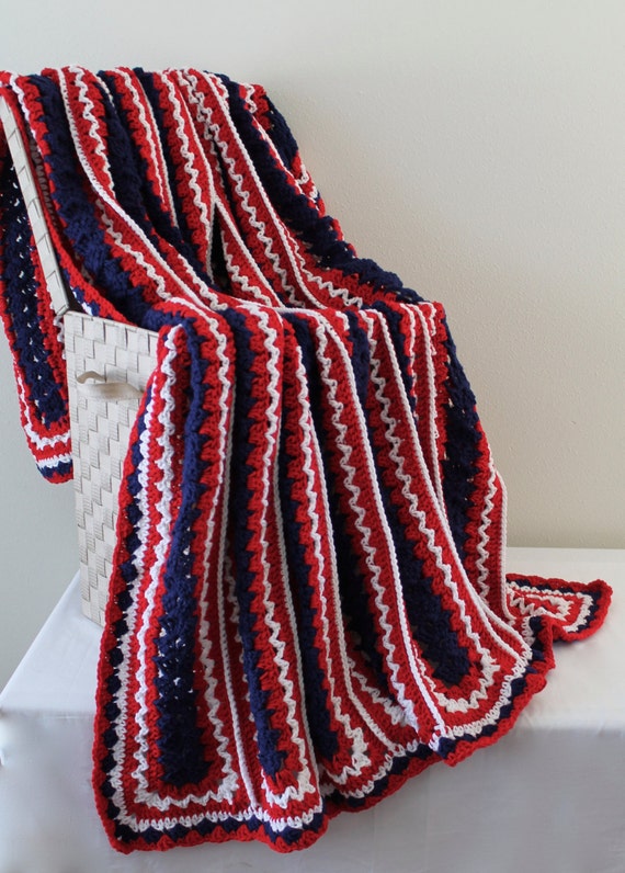 Afghan Handmade Crochet Queen Size Blanket Red White and