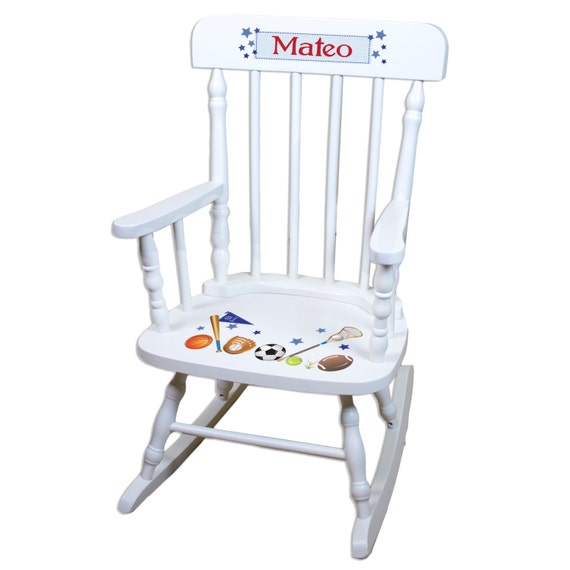 Personalized Sports White Rocking Chair for Boys Childs Rocker