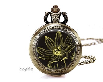 Pocket watch necklace, ladies pocket watch necklace Botanical