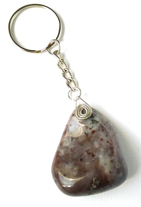 Polished Rock Keychain Keyring Key by OutWestArtsandCrafts