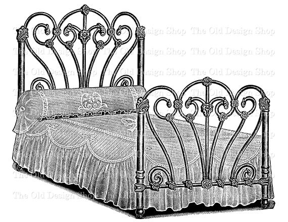 Antique Bed Clip Art Illustration Printable Victorian
