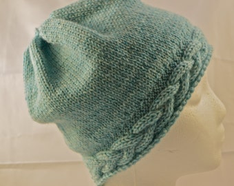 Warm Wool Womens Toque, Cabled Hat for Teens, Cabled Winter Beanie, Womens Warm Winter Hat, Aqua Ladies Winter Hat