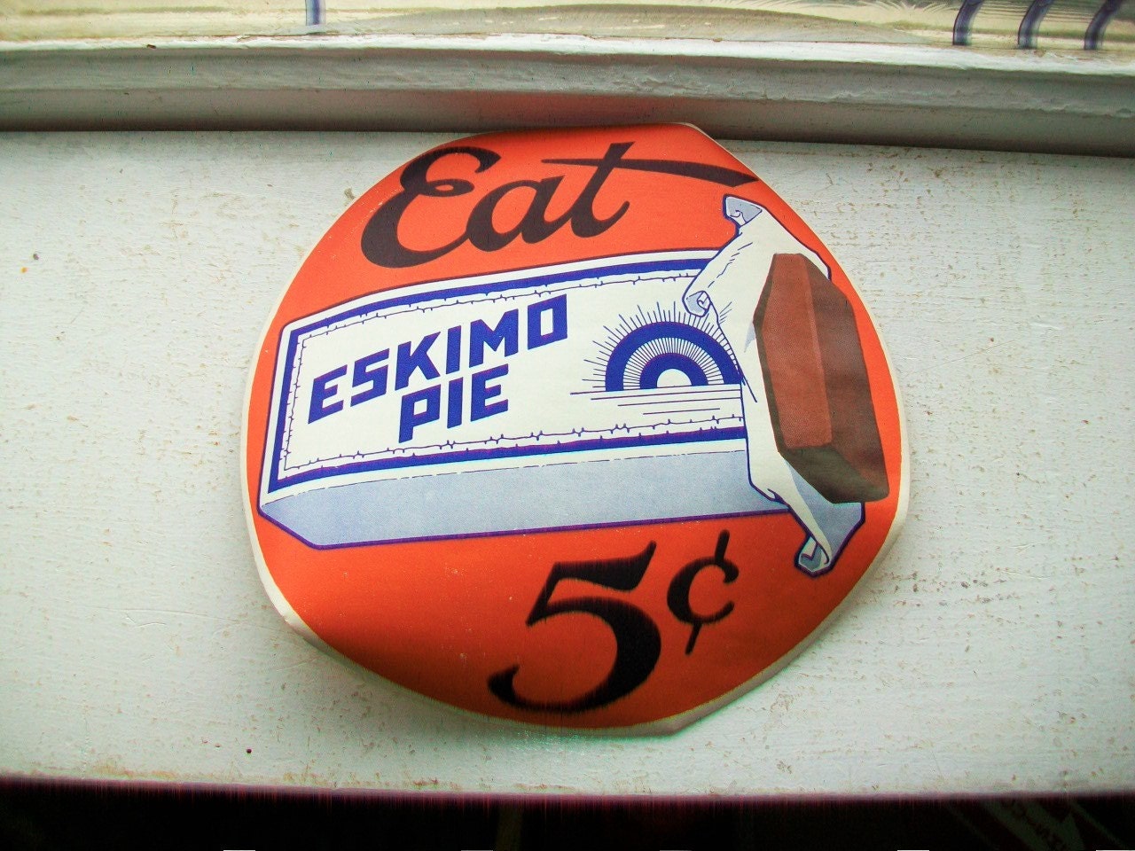 Vintage 1920s Eskimo Pie Sign Decal Sticker 7 Inch Ice Cream Sign