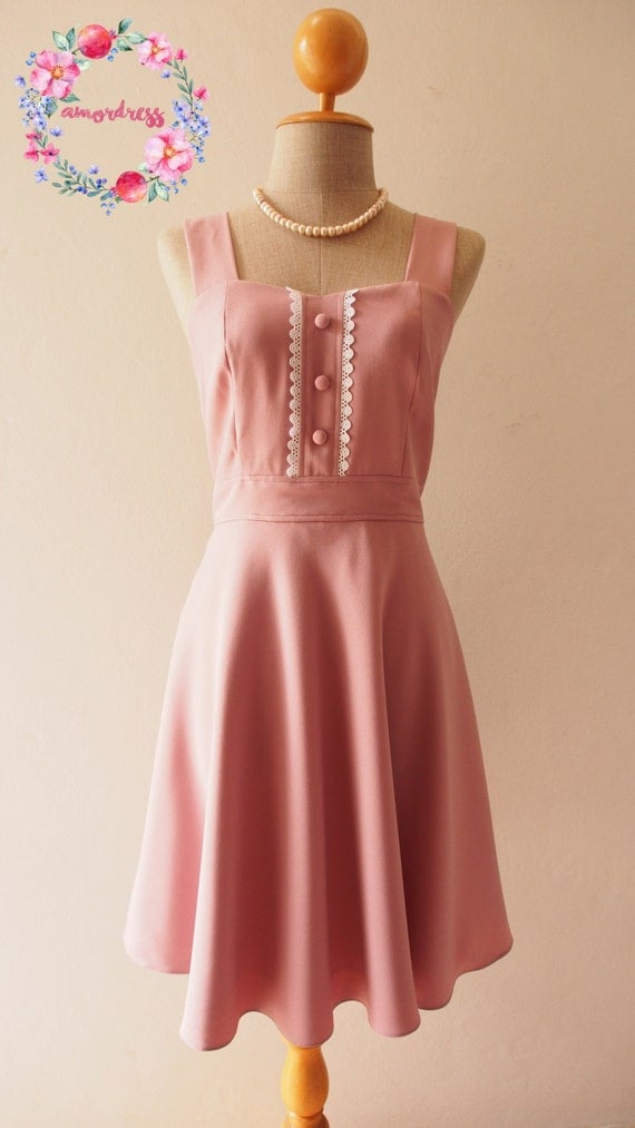 VIENNA Midi  Dress  Dusky Pink  Bridesmaid  Dress  Pink  Tea Dress 