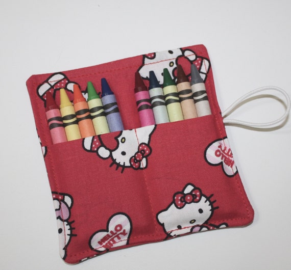 Crayon Rolls Party Favors, made from Hello Kitty fabric, holds 10 crayons, Birthday Party Favors Il_570xn