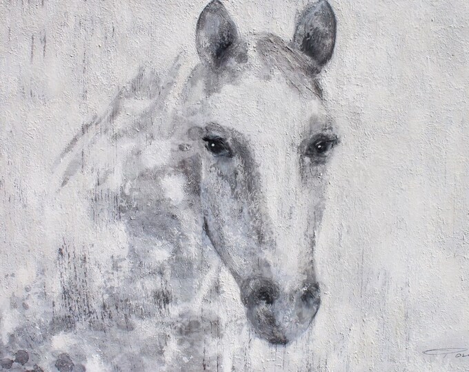 Gorgeous Dapple Horse 2. Large Horse, Horse Wall Decor Gray White Rustic Horse, Large Contemporary Canvas Art Print up to 72" by Irena Orlov