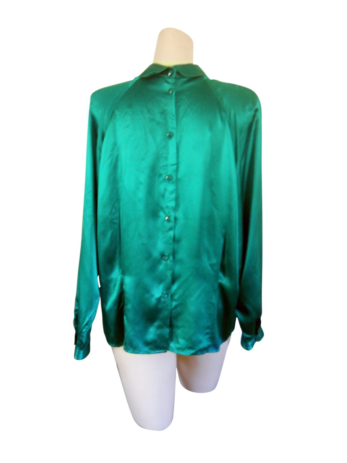 Green Blouse Silk Blouse Plus Size Blouse by ShineBrightVintage