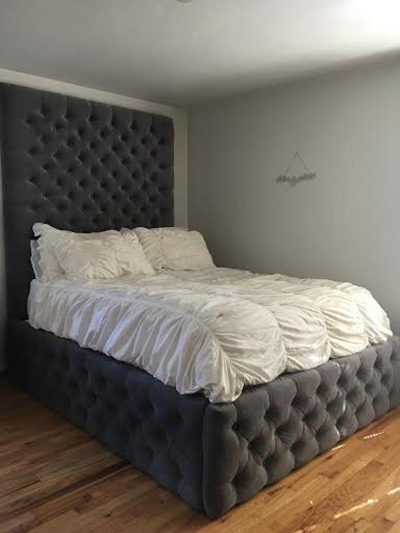  Velvet  Diamond Tufted  Headboard  and Tufted  Bed by 