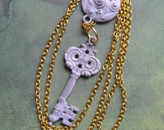 KAYLEA Lilac Key on Yellow Gold Chain Pendant Necklace