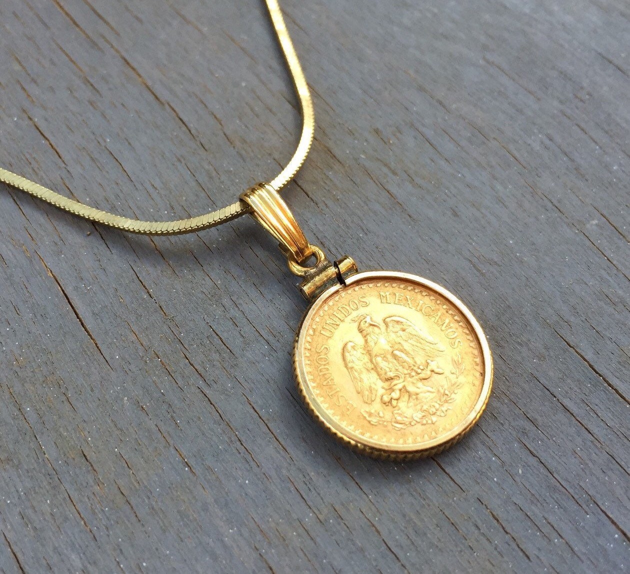 Mexican Gold Coin Necklace Dos y Medio Pesos by mygildedmagpie