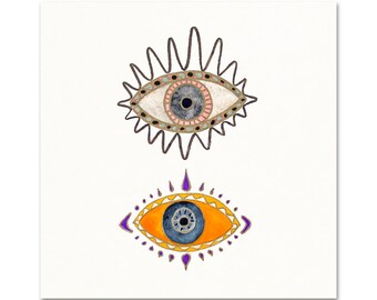 Evil Eye Illustration. Boho decor. Watercolor Evil Eye Art Print. Modern Bohemian Wall Art.
