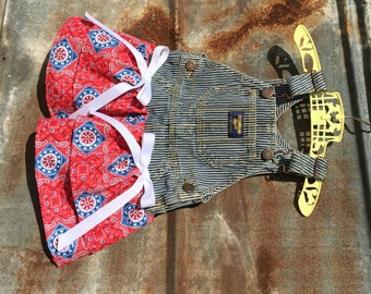 Overall Dress,toddler Bandanna skirt,cowgirl outfit,cowgirl dress,red western dress,overall tutu,kids overalls,overalls,girl train birthday