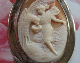 Vintage Sterling Cameo, Carved Shell Cameo, Greek Mythology Cameo, Zeus, Hebe, Estate Jewelry, Vintage Cameos, Eagle Cameo, Goddess Of Youth