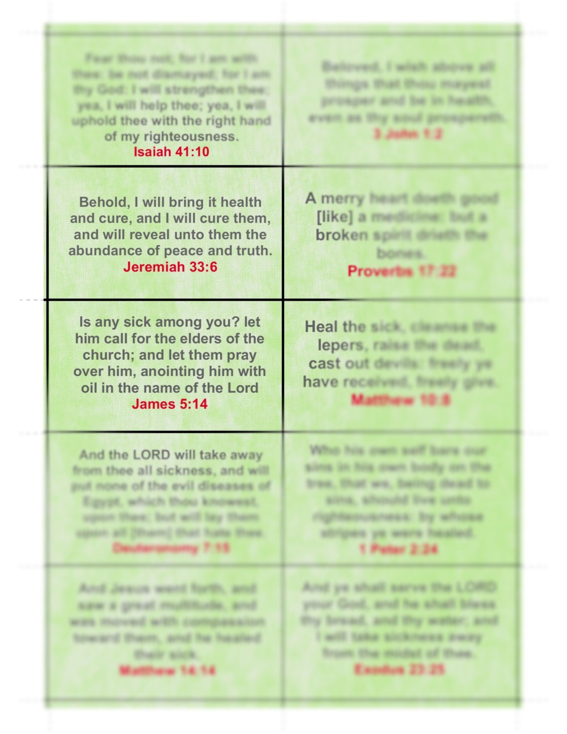 VERSES about HEALING 20 Cards with 20 Verses Retreat Green