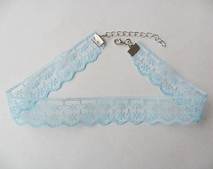 Baby blue satin and lace choker necklace set pick your neck size