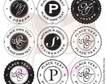 Monogram Stamp Frame Digital VECTOR Clipart Eps Jpeg Png Images Put Your Own Text Black Circle Borders Commercial Use DIY Label Tags 10693