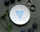 Blue Heart Ceramic Ring Dish Custom Plate Clouds Love White Pottery Lace Bridal Plate Jewelry Dish