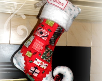 Christmas stocking with personalized name tag - elf stocking