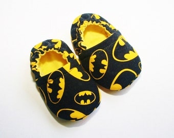 Batman baby shoes/slippers. Non skid soles for 9 months up. Cotton and flannel.Made to order.