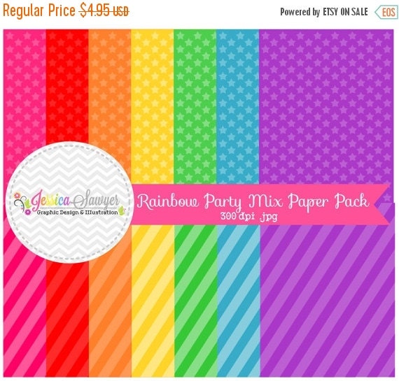 80% OFF - INSTANT DOWNLOAD, rainbow party printable paper - digital paper - 8.5'' x 11'' - rainbow background - commercial use - scrapboo Il_570xn