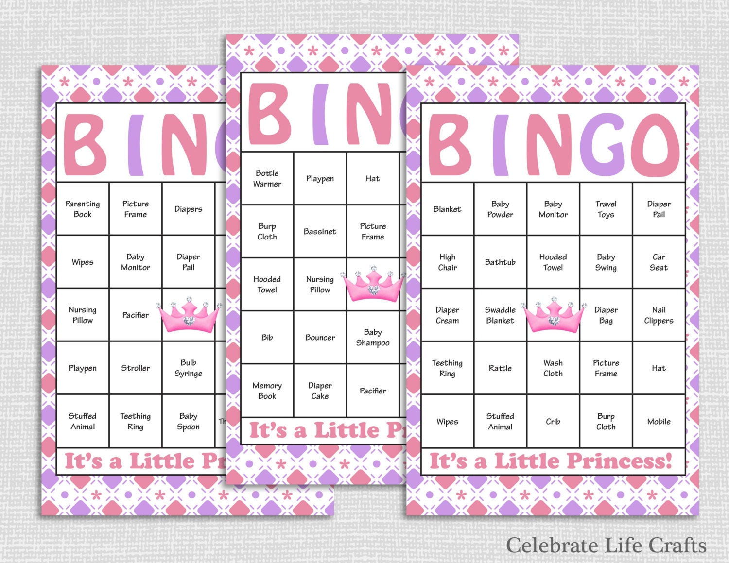 60 Princess Baby Shower Bingo Cards Printable Party Baby